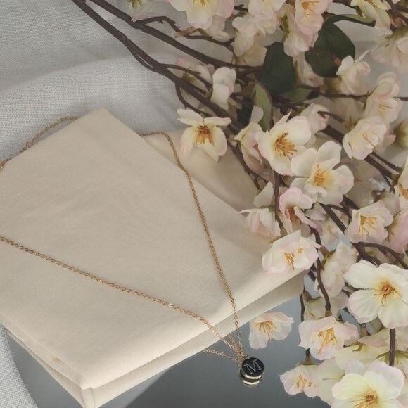 Pendant Necklace Alphabet M Gold & Black Initial Coin Pendant Necklace - Picture 4 of 8